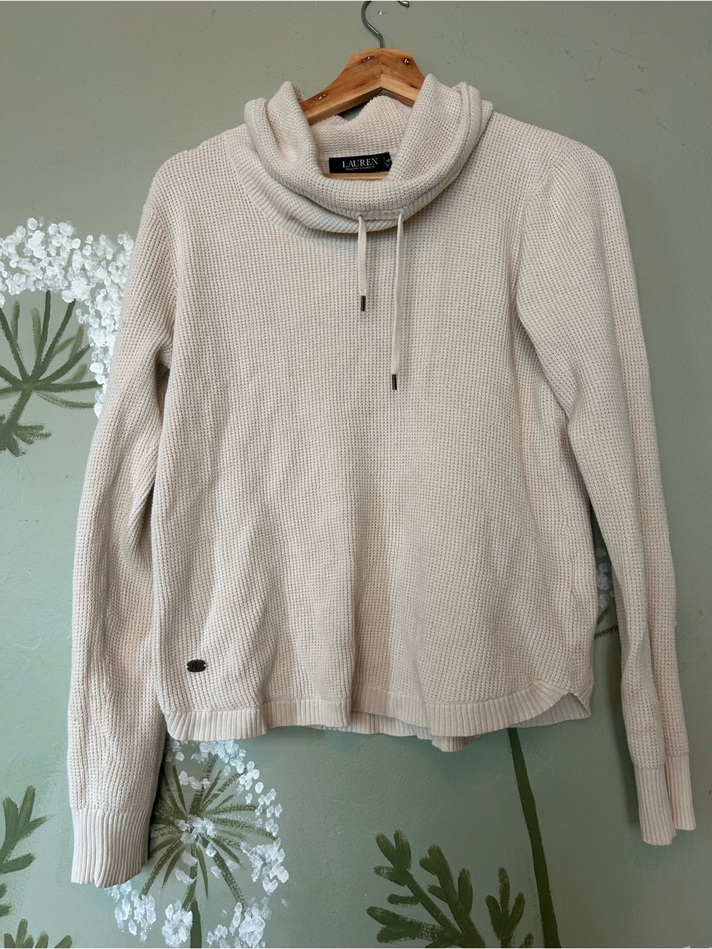 Lauren by Ralph Lauren Cream Knit Cowl Neck Waffle Knit